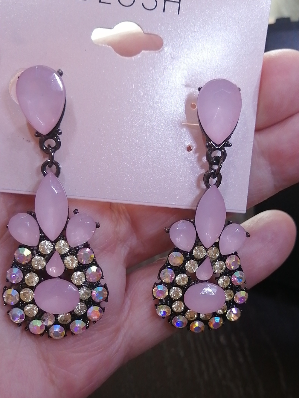 BLUSH Pink And Aurora Borealis Teardrop Drop New Statement Earrings